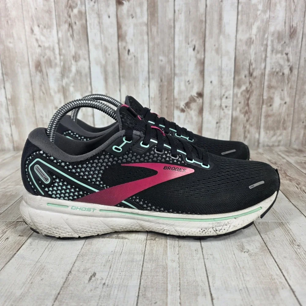 Brooks Ghost 14 Women's Running‎ Shoes Black Pink Teal Size 8.5